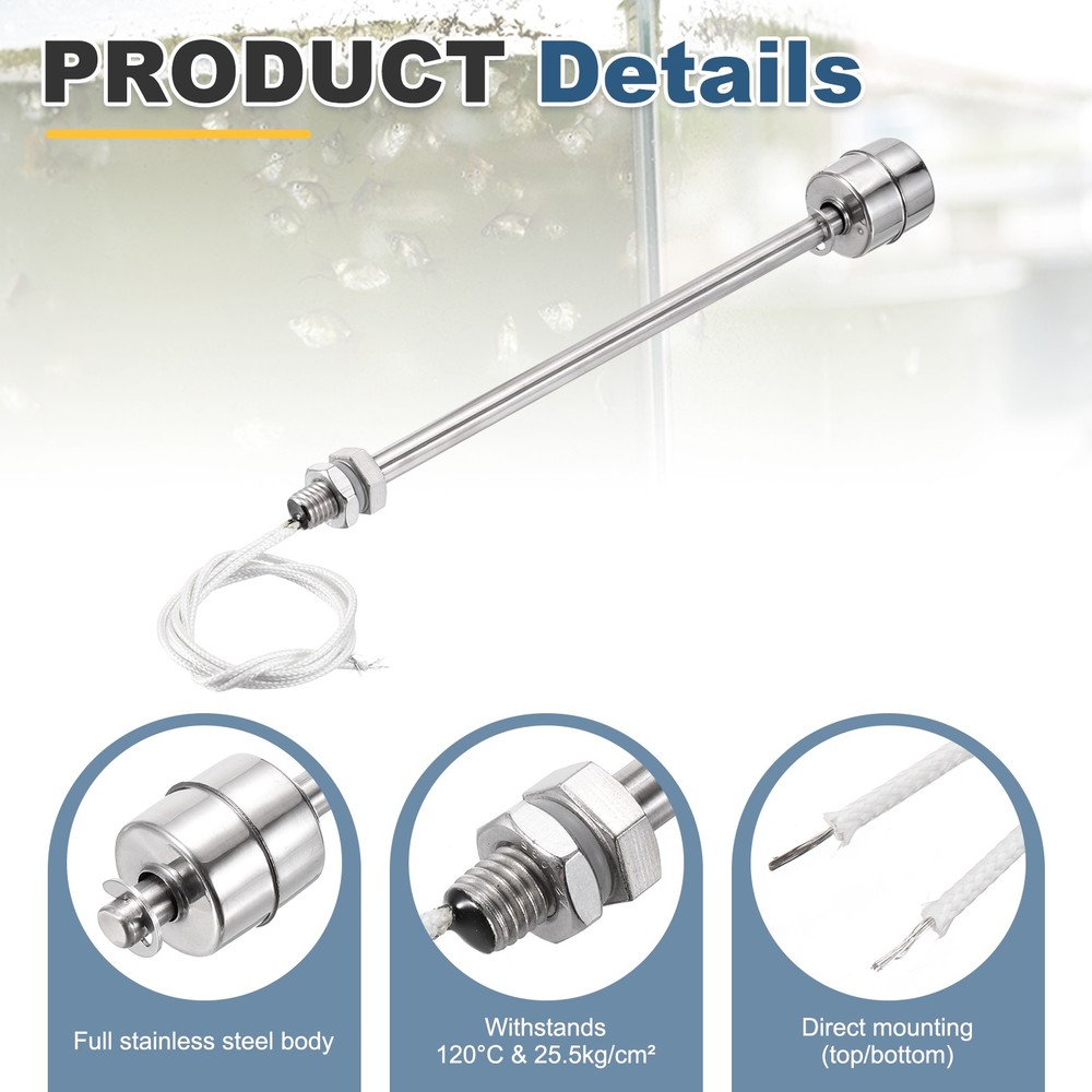 Float Switch 200mm Rod 0.2A Vertical Single Float for Pump/Alarm 1 Pcs