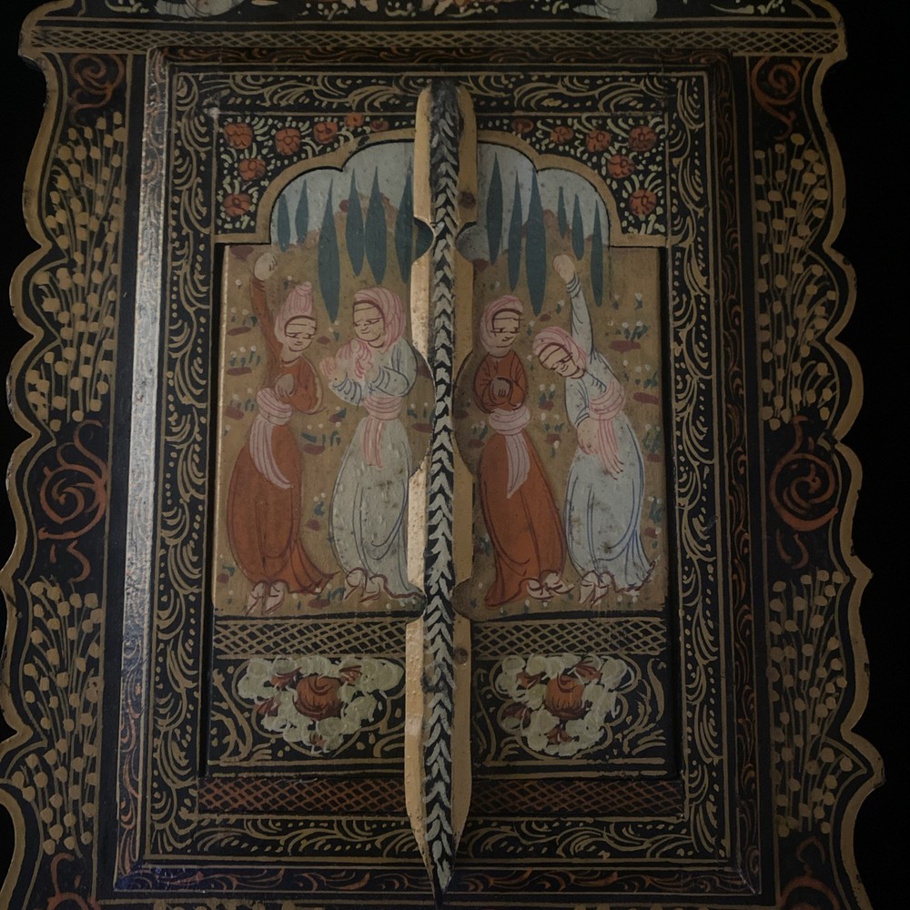 Antique Handpainted Qajar Laquer Mirror
