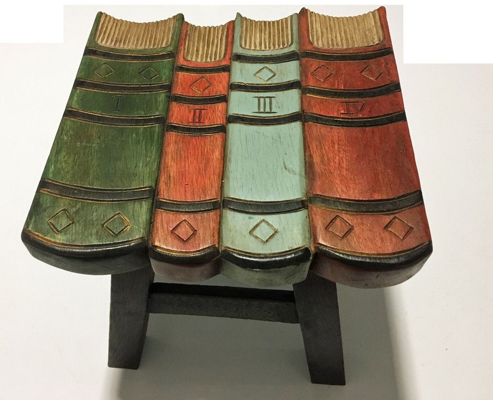 LIBRARY BOOKS WOOD FOOTSTOOL
