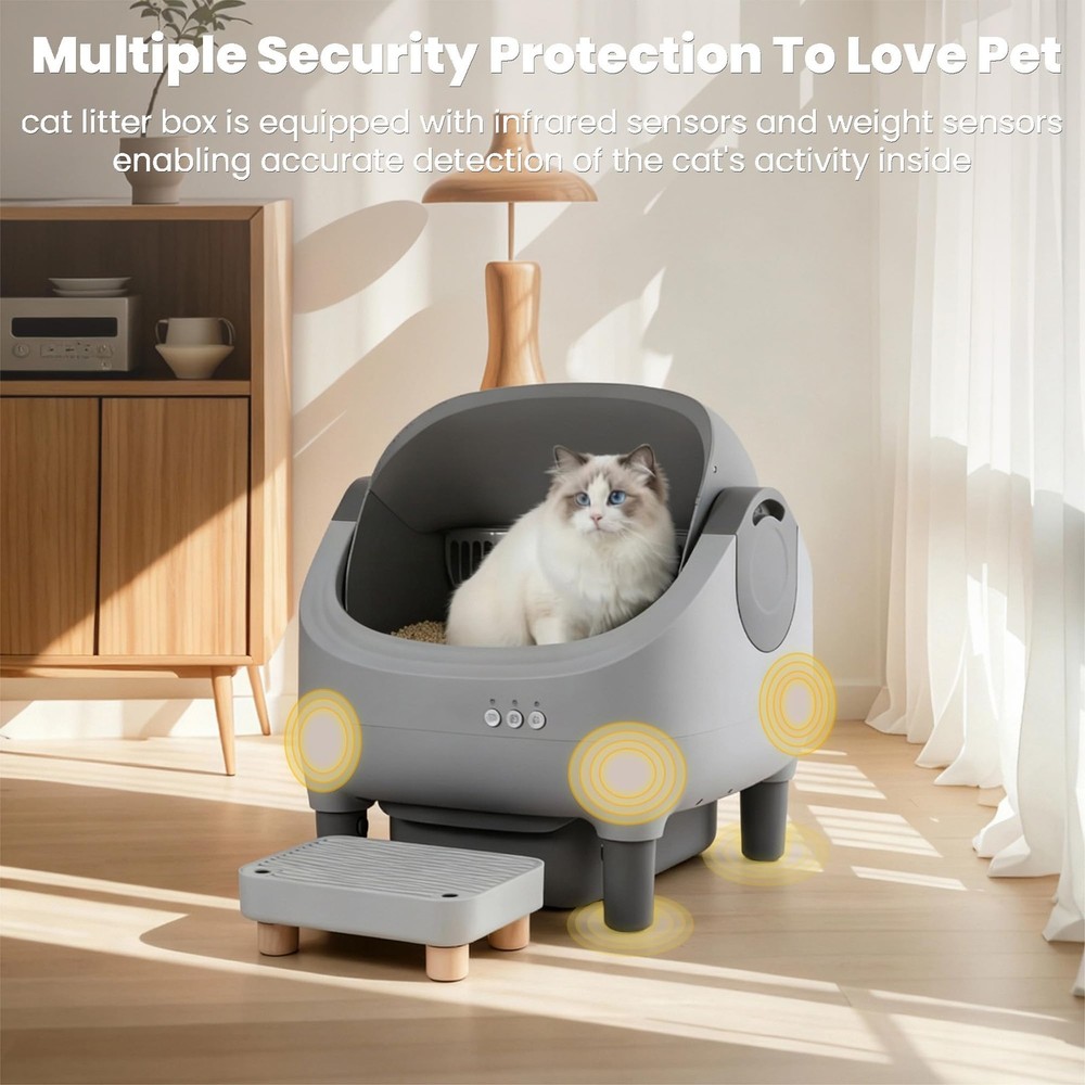 Self Cleaning Cat Litter Box Smart App Control Automatic Large Multi-Cat Gray