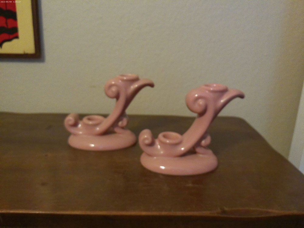 Vintage Abingdon Pink Cornucopia Candle Holders Pair