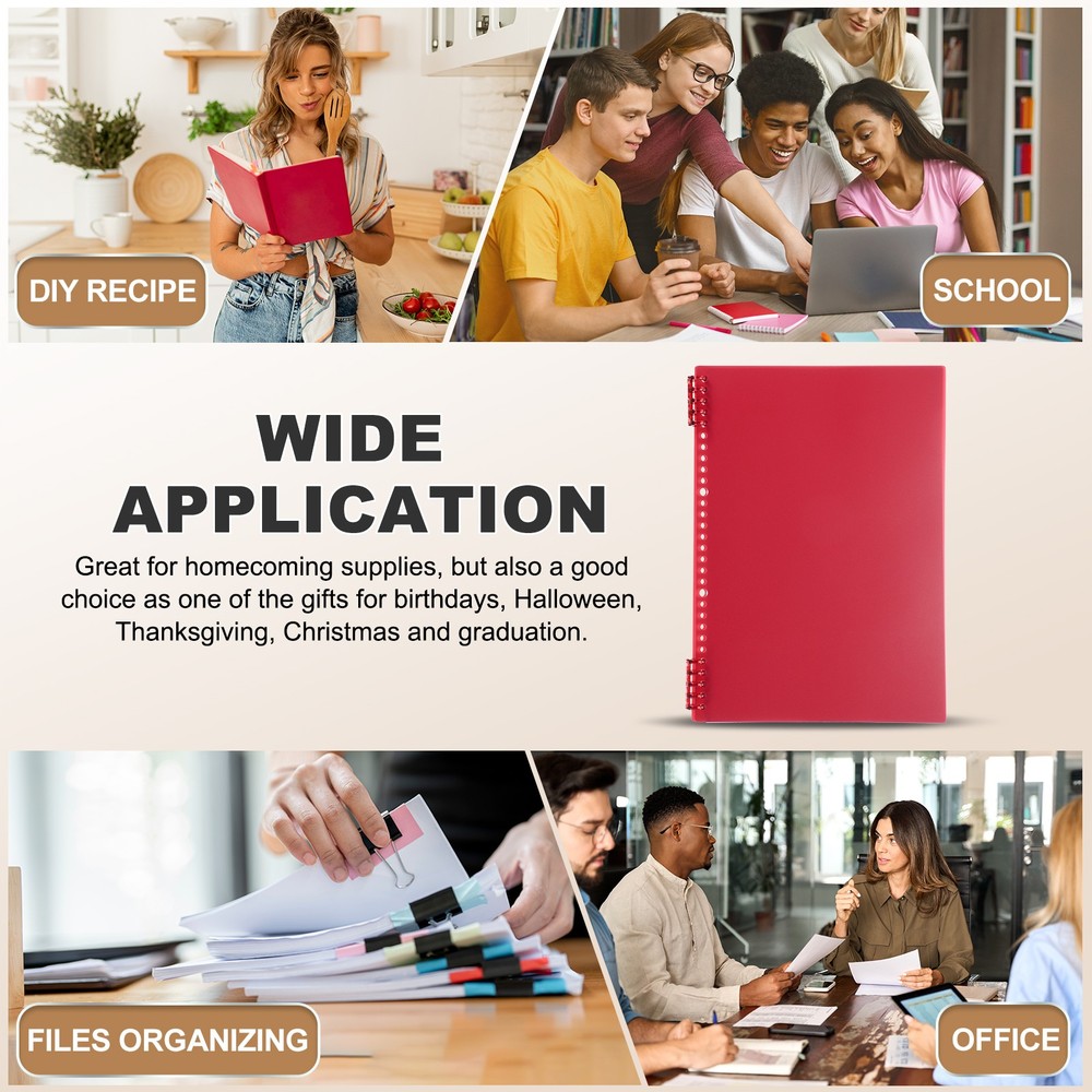 12 Pack A4 22 Mil Plastic Notebook Binder Covers with Binding Comb, Red
