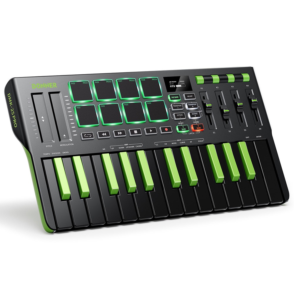 🎹 Donner DMK-25 Pro MIDI Keyboard Controller +Music Production Software | Green