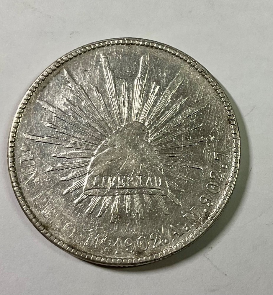 1902 Mo AM MEXICO one Peso Silver sharp devices old light cleaning KM#409.2