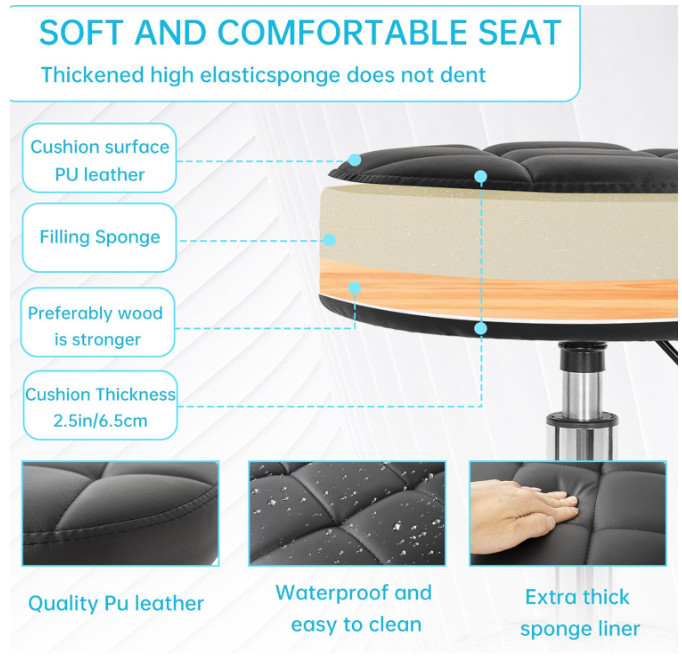 PU Leahter Rolling Stool Height Adjustable Round Swivel Stools for Spa Salon ...