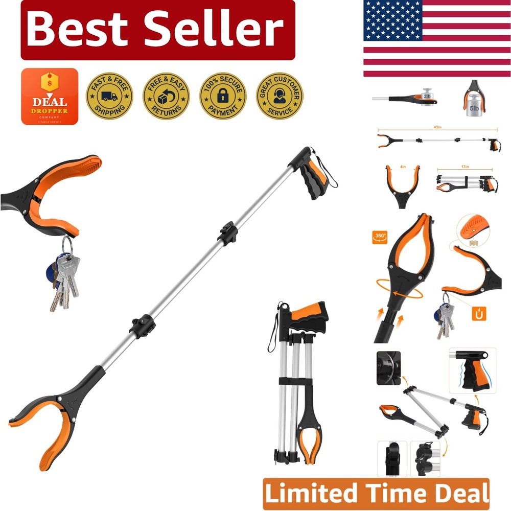 Extra Long 43"  Grabber Tool - Heavy Duty, Foldable & Safe for Seniors
