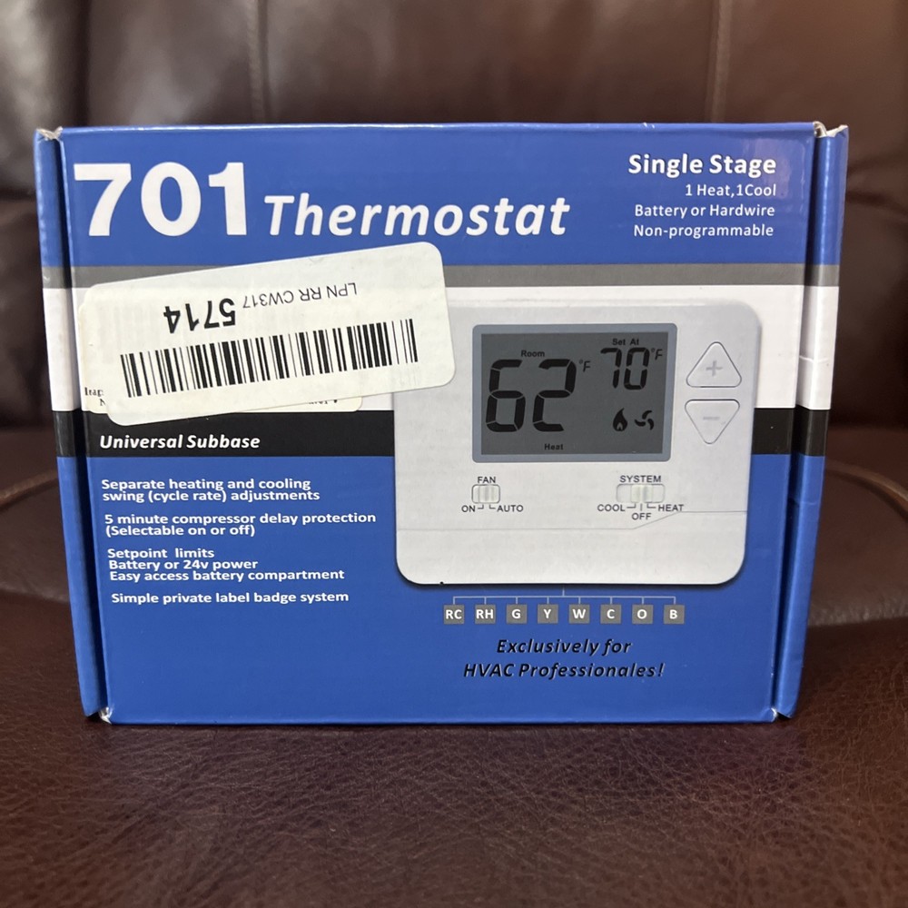 701 Digital Thermostat with Large LCD Display Non-Programmable Single Stage