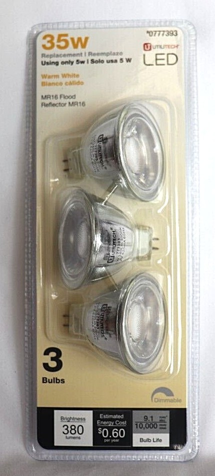 3 pack 35W Replacement LED bulbs, Warm White, MR16 Flood, *Choose Your Base*