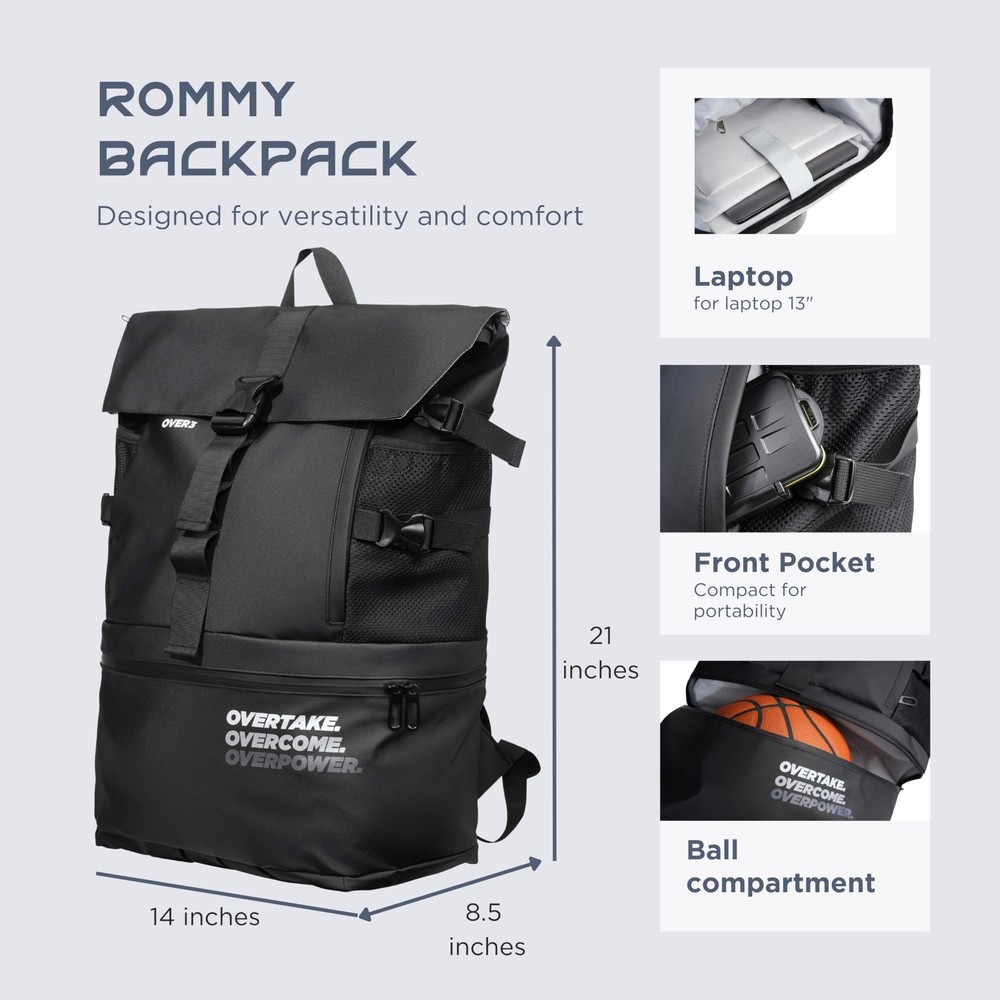 OVER3 Basketball Backpack Large - with Shoe & Laptop Compartment - Versatile ...