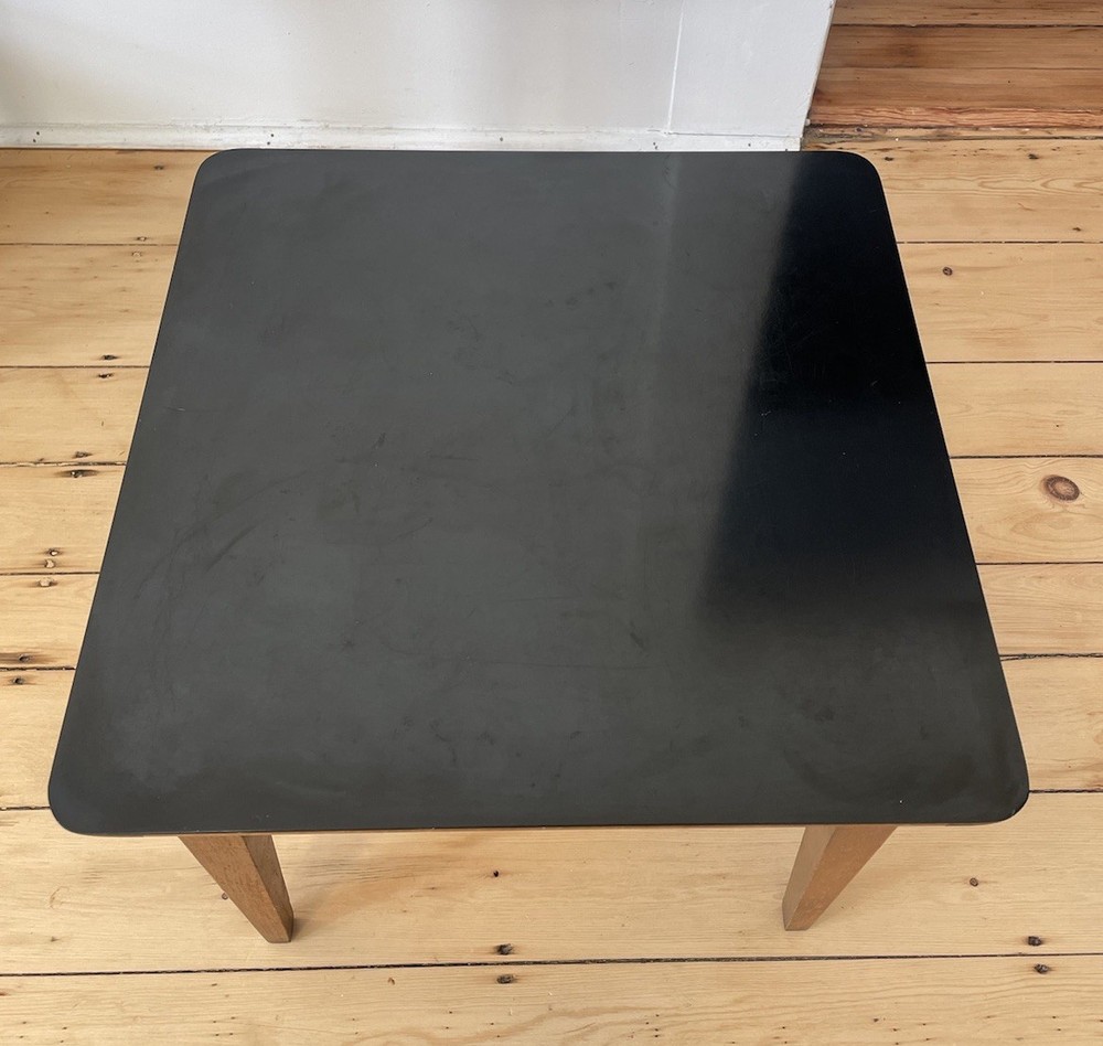 Vintage Lane Sequence Walnut Side Table MCM Black Laminate Top 1963