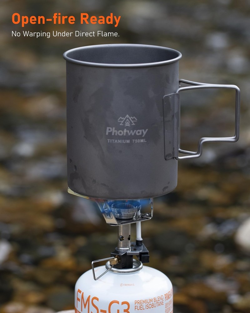 25oz (750ml) Titanium Camping Pot, Ultralight Backpacking Cookware & Campfire...