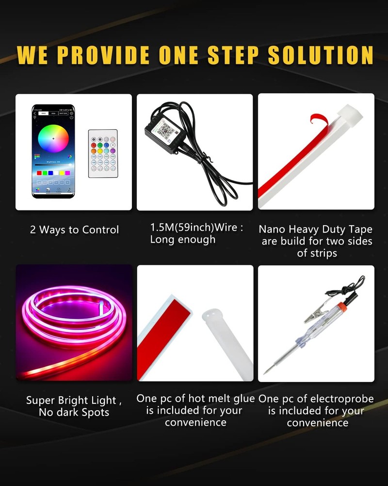 RGB Hood Light Strip with Sequential Turn Signal Indicator Function Waterproo...