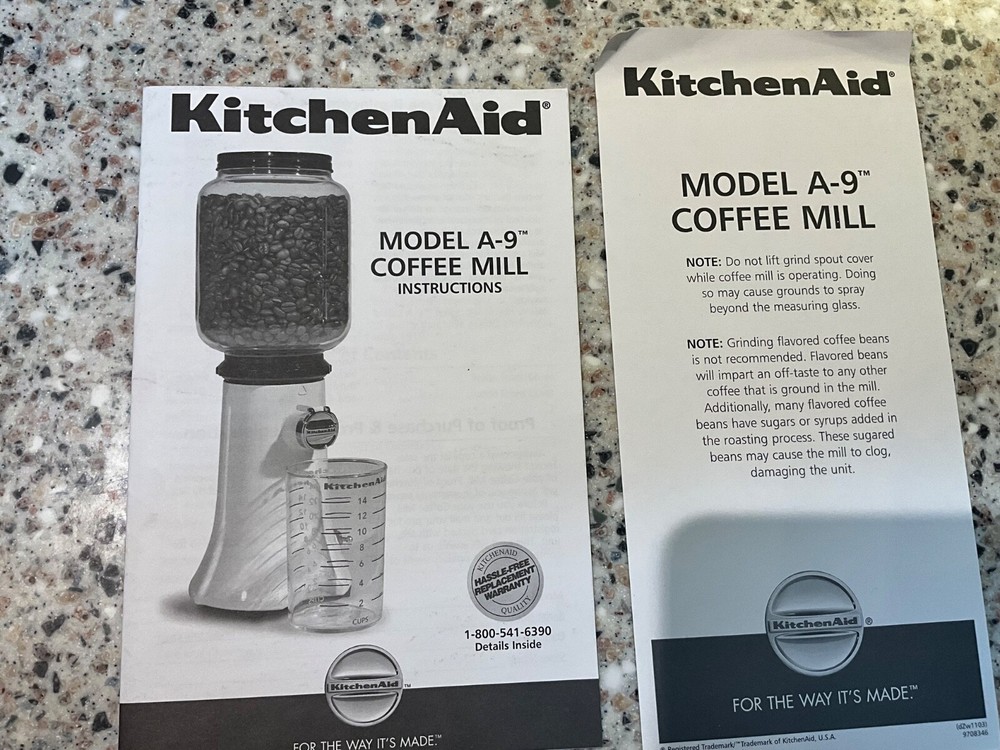 KITCHEN AID COFFEE MILL MODEL A-9 PAPER WORK BROCHURE KITCHENAID 2003