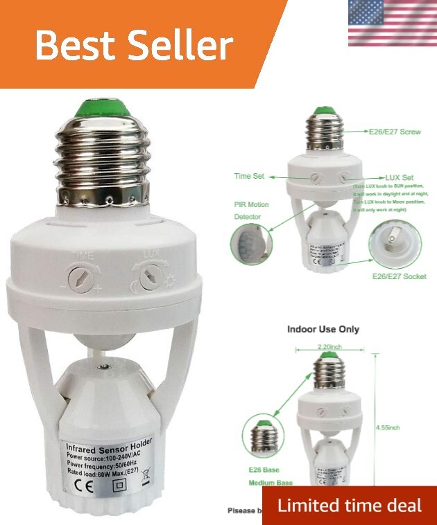 Energy Efficient E26/E27 Motion Activated Light Socket for Convenient Indoor Use