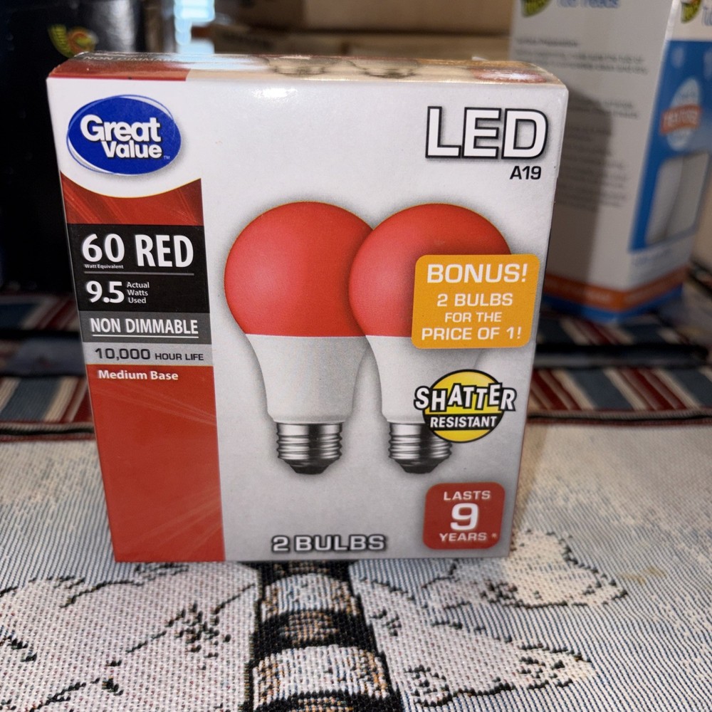 Great Value Led 1 White LED And 1 Red Light Medium Base A-19 2 Bulb Pack Listed