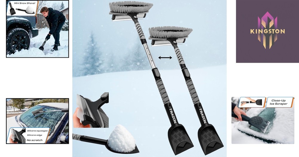 Effortless 42.4'' Extendable Snow Brush & Ice Scraper for Safe Winter Driving
