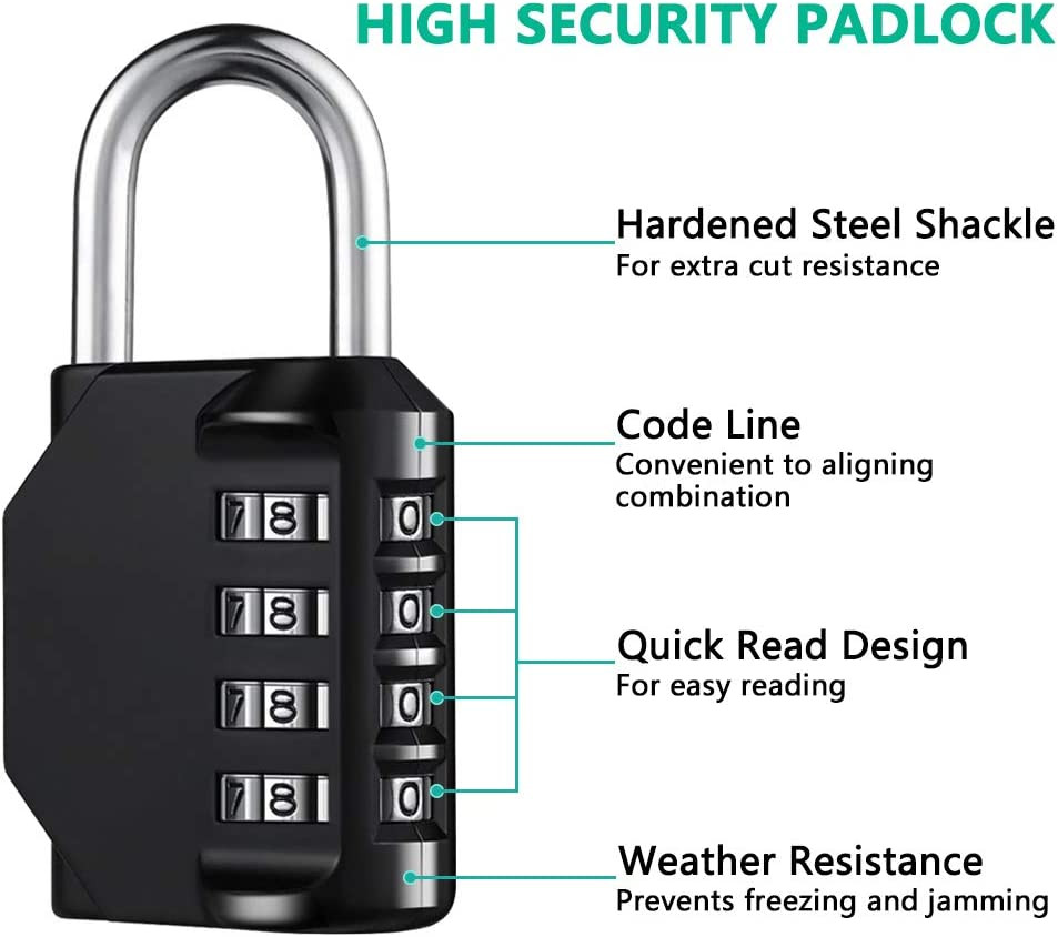 Combination Lock Resettable 4 Digit Padlock with Combination 2 Pack