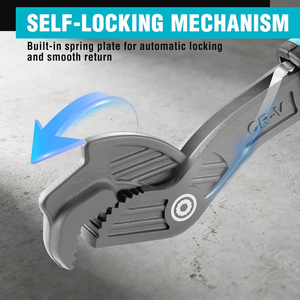 8-Inch Self-Adjusting Wrench, Multifunctional Self-Locking Wrench, Adjustable Si