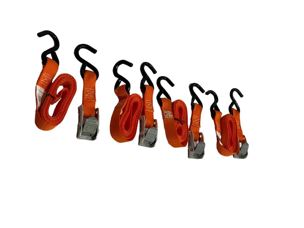 1"X6' Orange Cam Buckle Strap w/ S-Hooks (4 pack)
