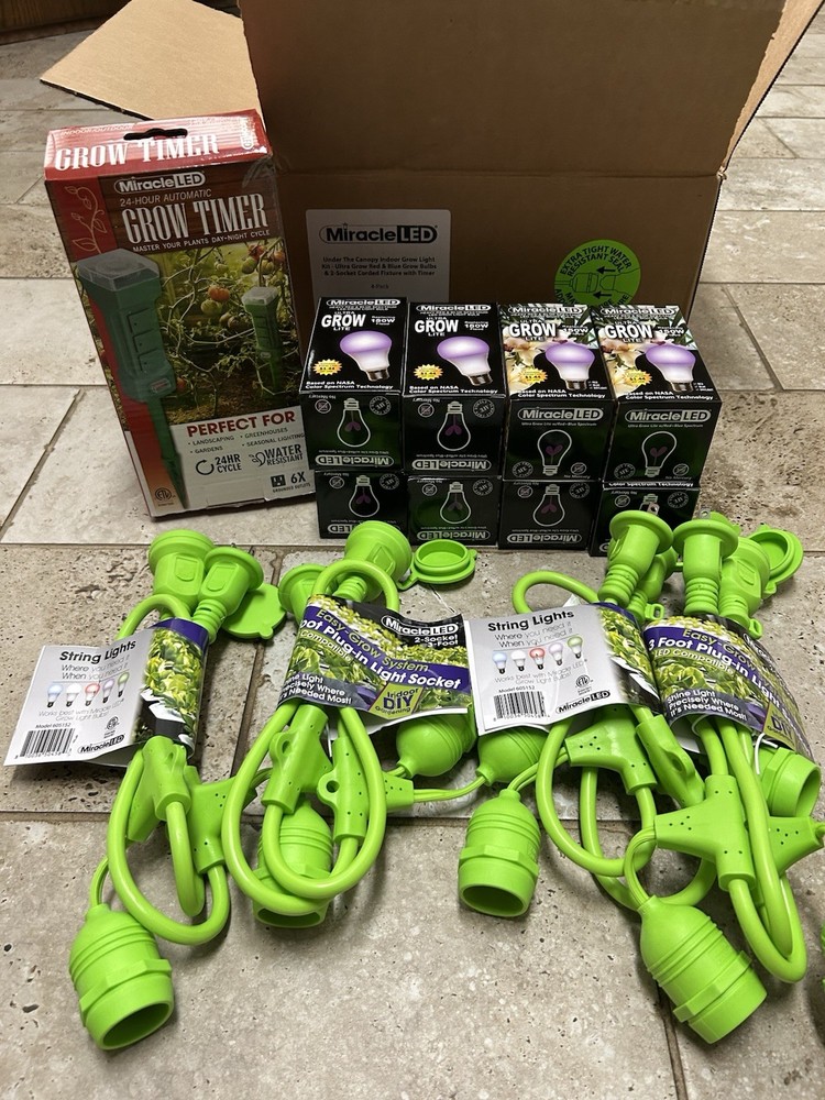MiracleLed Under the Canopy Indoor Grow Light Kit, Timer, 2 socket, 4-pack