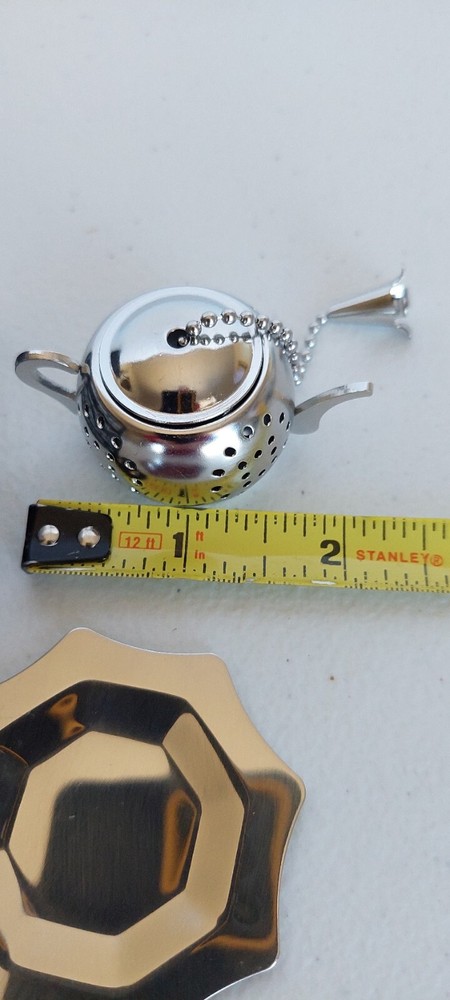 G&H Silver Toned Tiny Teapot & Serving Tray Shaped Whole LeafTea/Spice Infuser