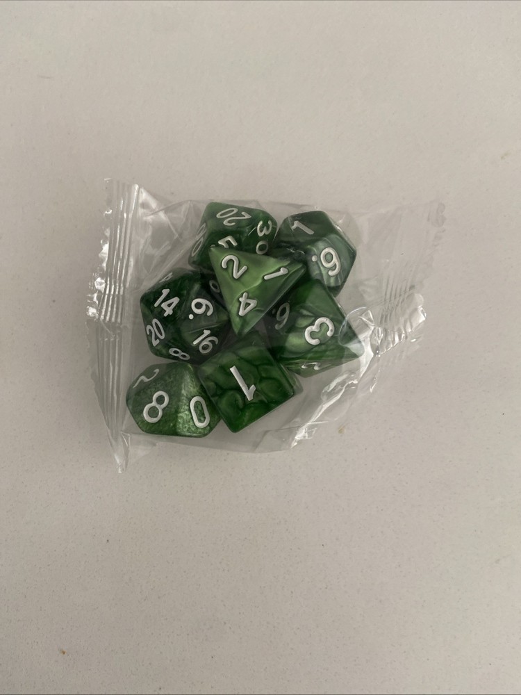 7 Piece Green Polyhedral Dice Set RPG D&D