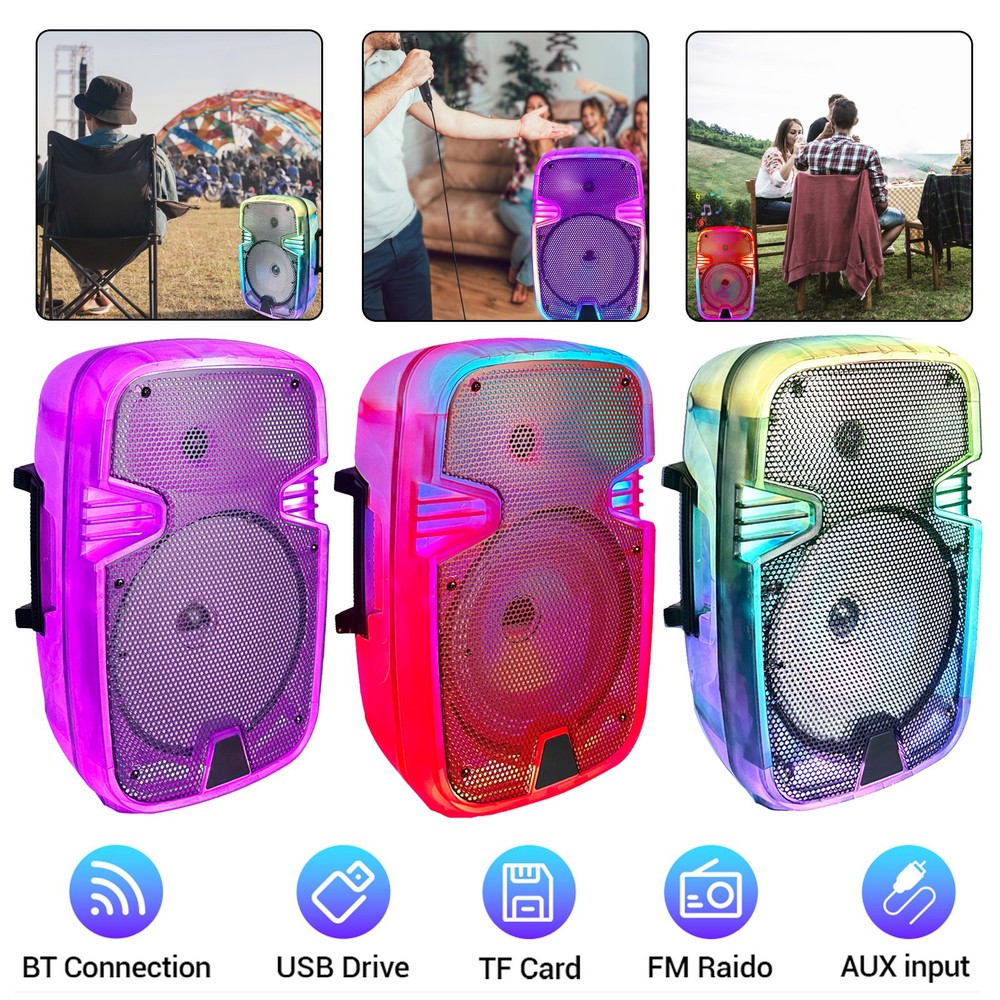 Transparent Shell 8" Bluetooth Speaker Powerful Bass Audio Wireless Sound System