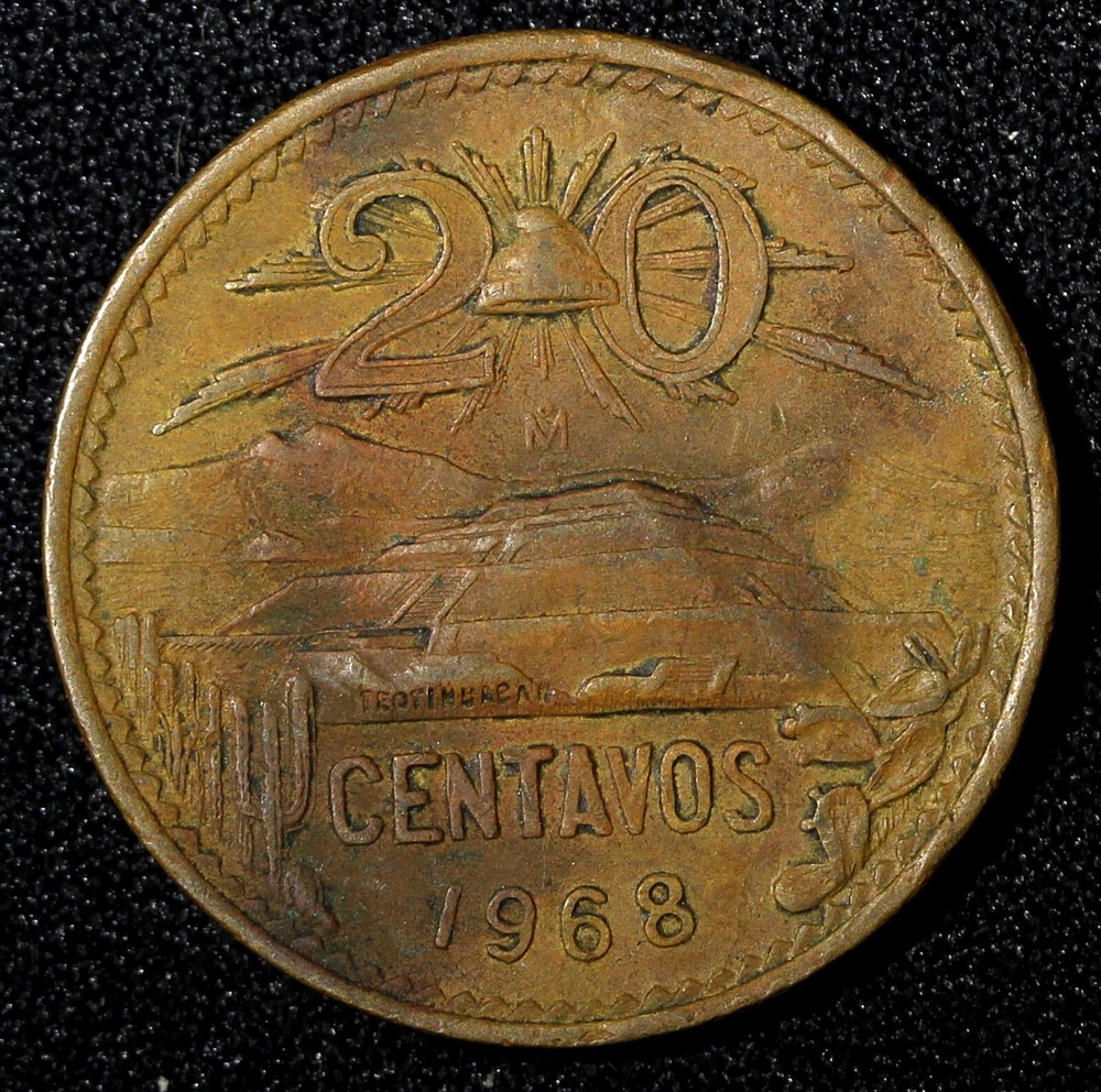 MEXICO Bronze 1968 Mo 20 Centavos KM# 440 (27 537)