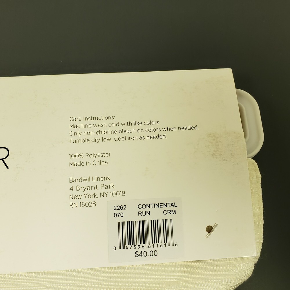 Cream Continental Collection Table Runner Bardwil Linens 14"x70" 100% Polyester