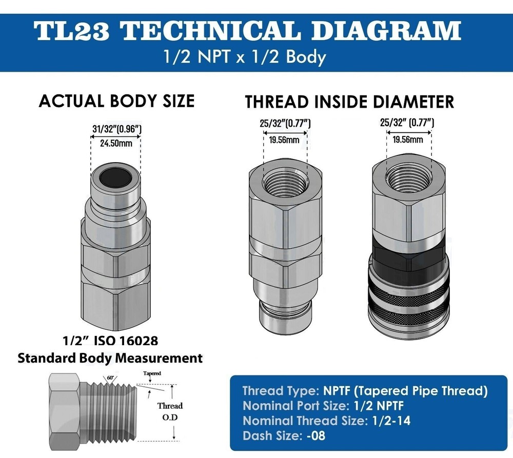 1/2 NPT Flat Face Hydraulic Quick Connect Coupler Coupling Set Skid Steer Bobcat
