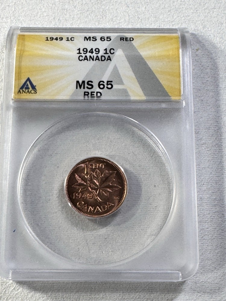 1949 Canada 1 Cent Graded MS 65 RD by ANACS