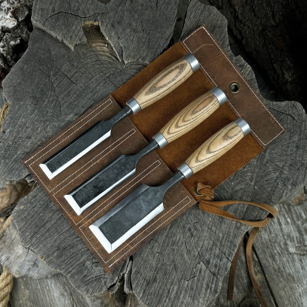 Timber Frame Chisel Set 3 pcs. Sharp Blades. Woodworking Forged Chisels.