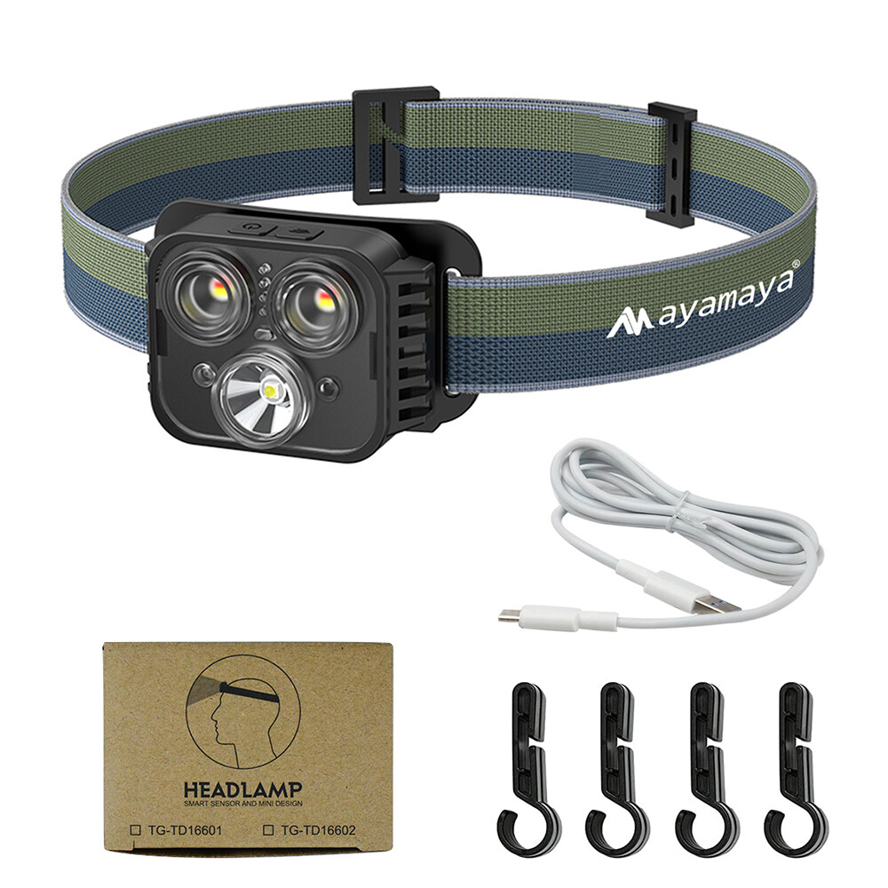 LED Motion Sensor Headlamp USB Rechargeable Headlight Torch Flashlight Band Work