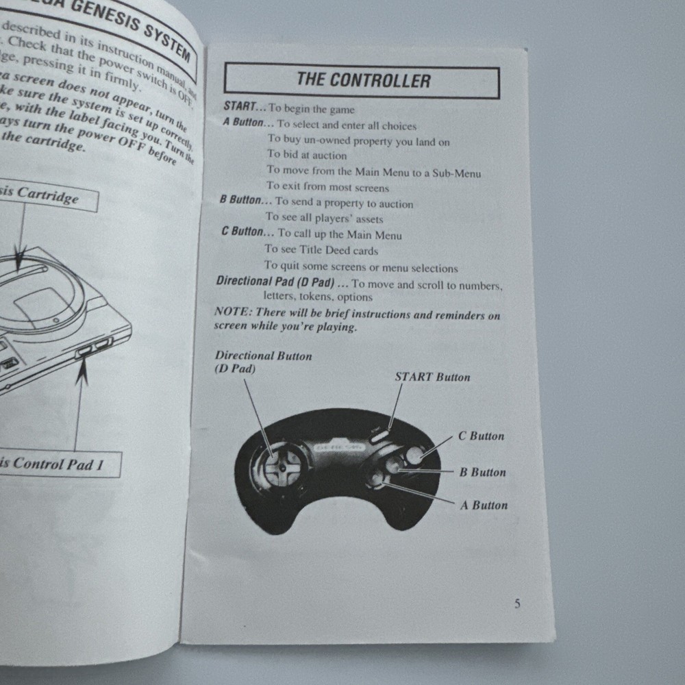 monopoly sega genesis manual only