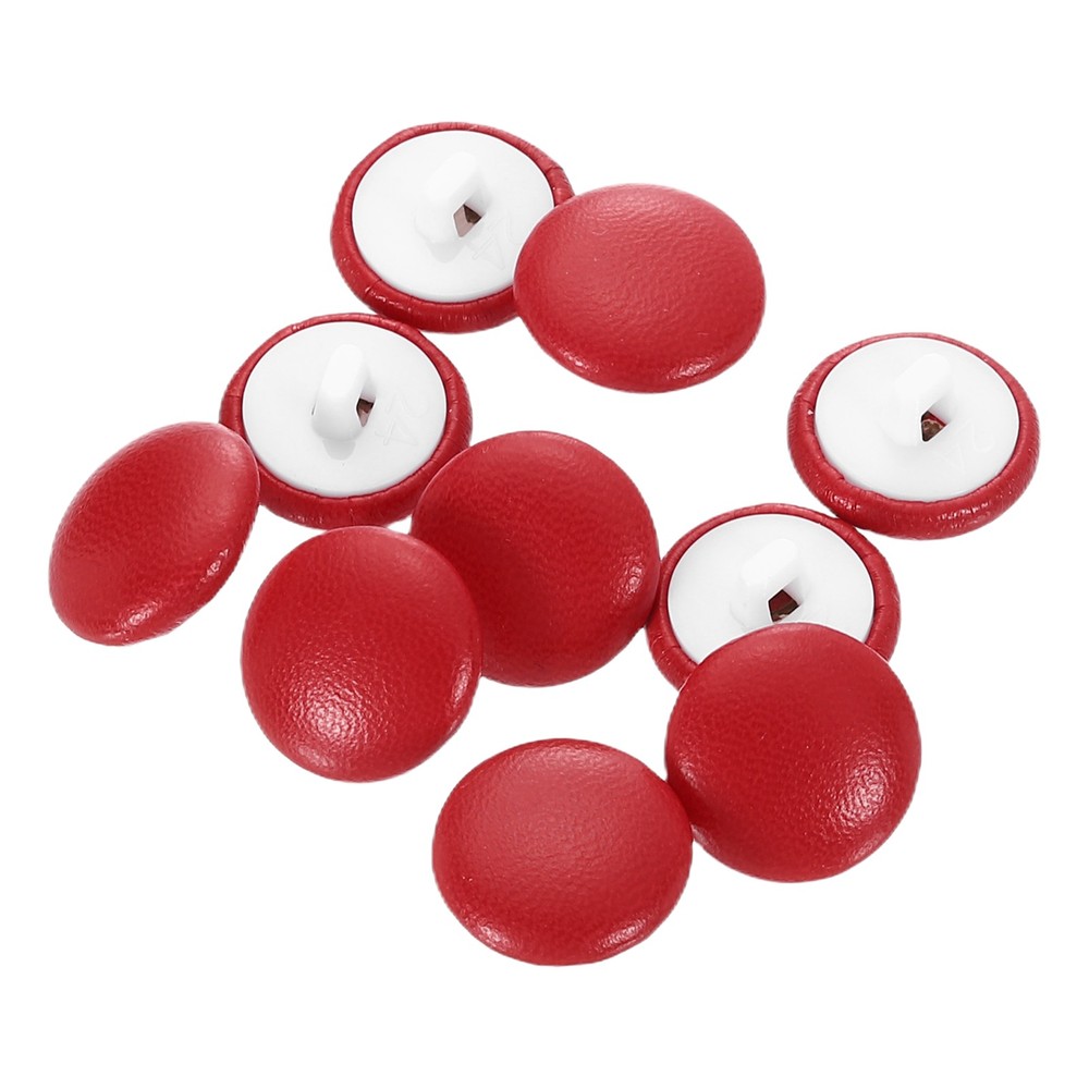 10pcs PU Leather Covered Button 15mm Plastic Shank Round Button, Red