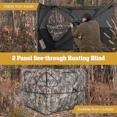 2 Panel Stakeout Hunting Blind, See Through Ground Blind with 3 Shoot 2-Panel