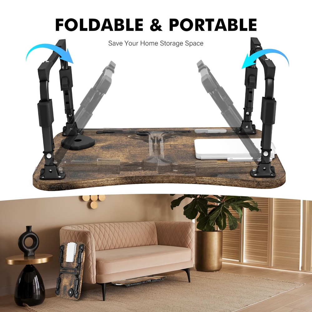 Lap Desk for Bed Adjustable Height, Foldable Bed Table with Storage Drawer, T...
