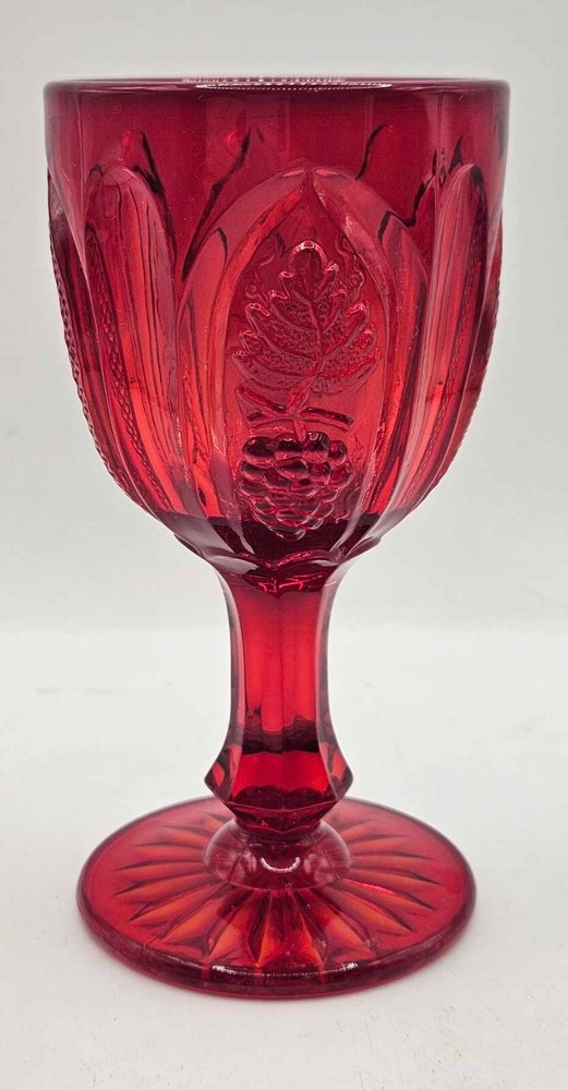 Small L. G. Wright Glass Magnet and Grape Wine Stem, in Ruby about 4 3/4" tall