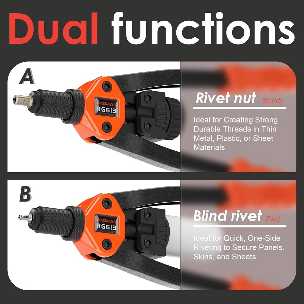 Dual-Function Rivet Nut Tool Rivet Gun Kit Including 405 pcs Rivet Nuts Blind...