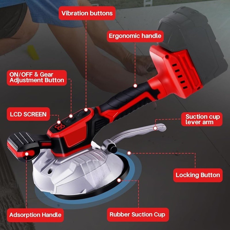18V Tile Vibration Tool Adjustable Speed Strong Suction 110lbs Capacity New