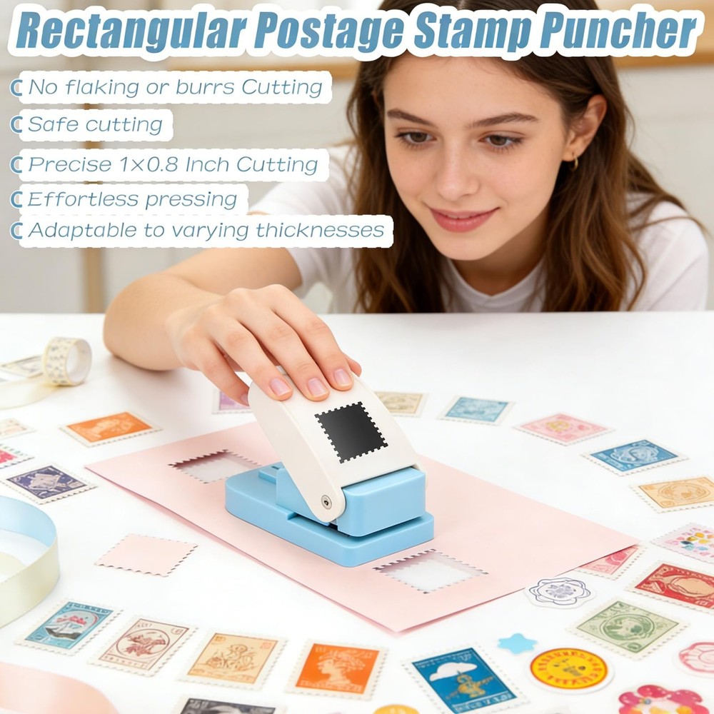 1X0.8inch Rectangular Postage Stamp Puncher Rectangle Lever Action Stamp Punc...