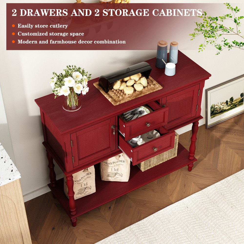 Sideboard Storage Dining Buffet Cabinet Console Table with Shelf&Drawers Red
