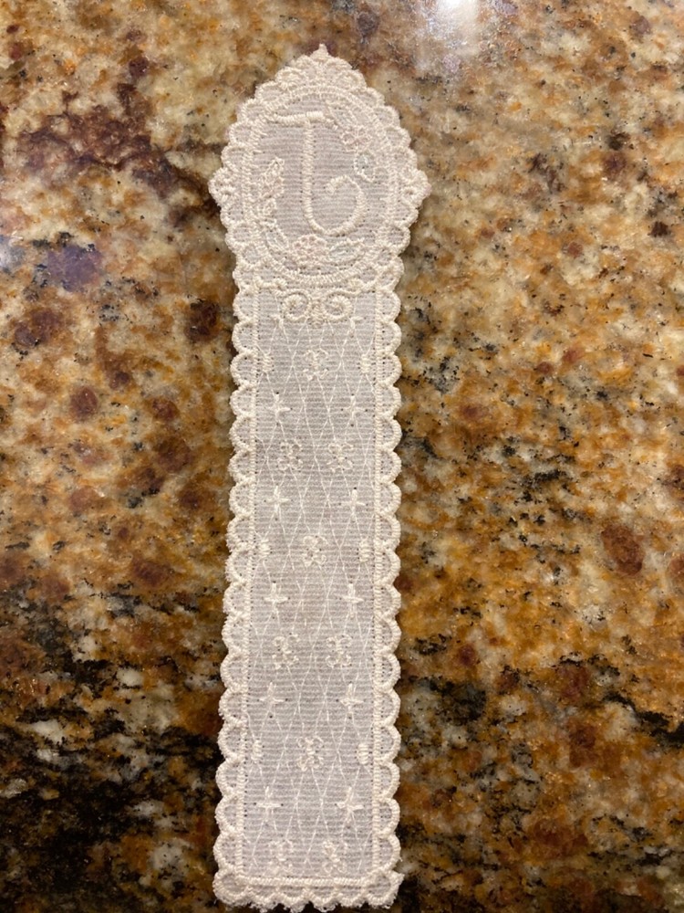 Lace Embroidered Initial J or Cursive T ? Book Mark