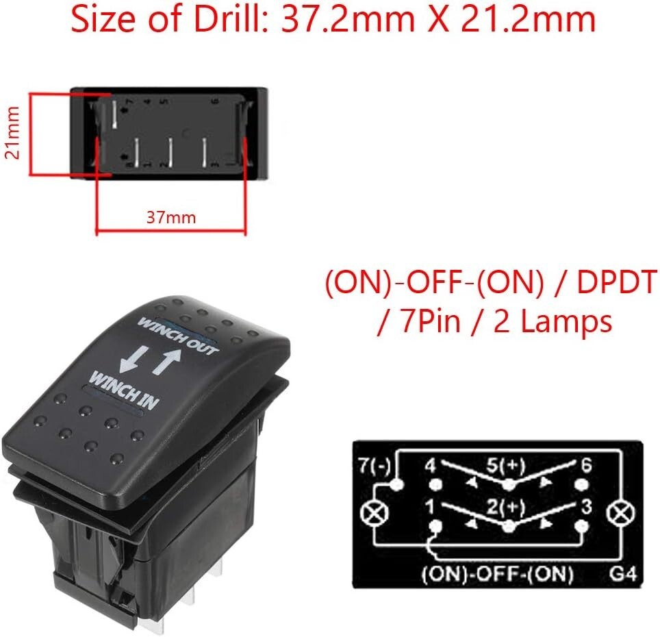 Universal 12V Rocker Switch with Blue LED Light for Easy Winch Control