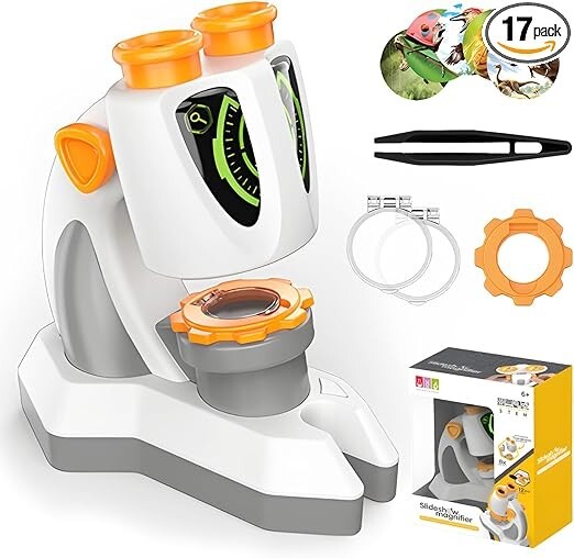 Microscope for Kids - 12 Slides, LED Light, Detachable kids Microscope