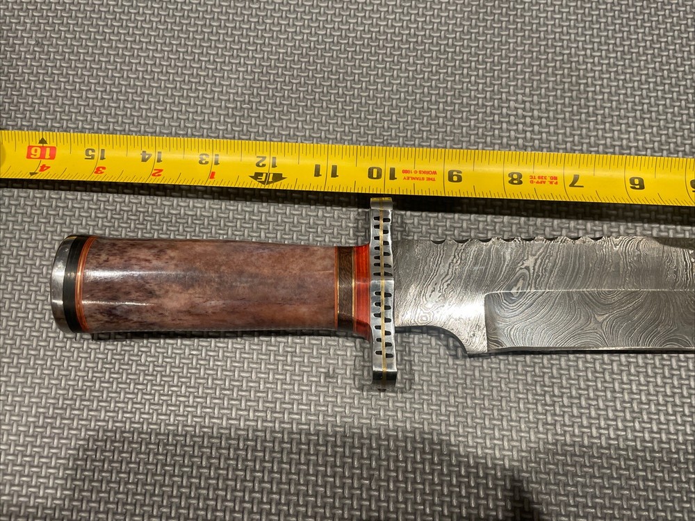 CUSTOM DAMASCUS BOWIE HUNTING KNIFE With GUARD STAINED-BONE HANDLE