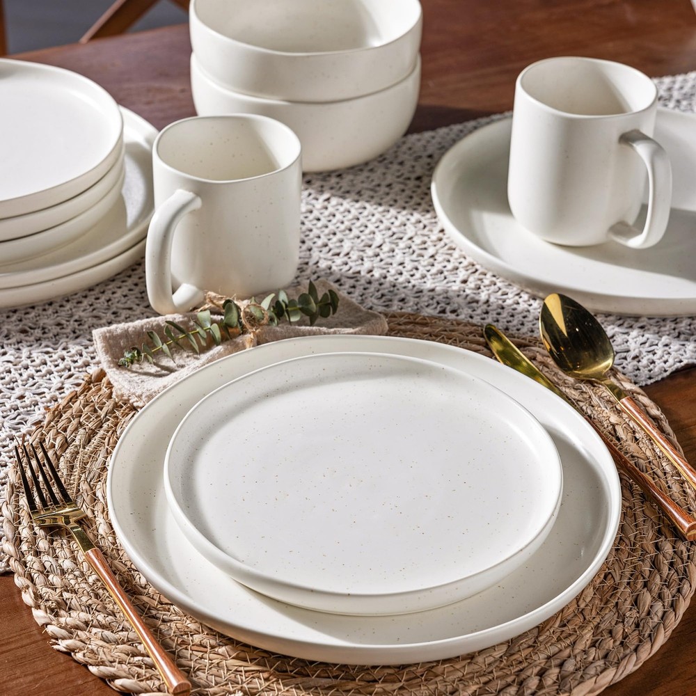Ceramic Dinnerware Sets, Wavy Rim Stoneware Plates and Bowls Sets,Dishwasher ...