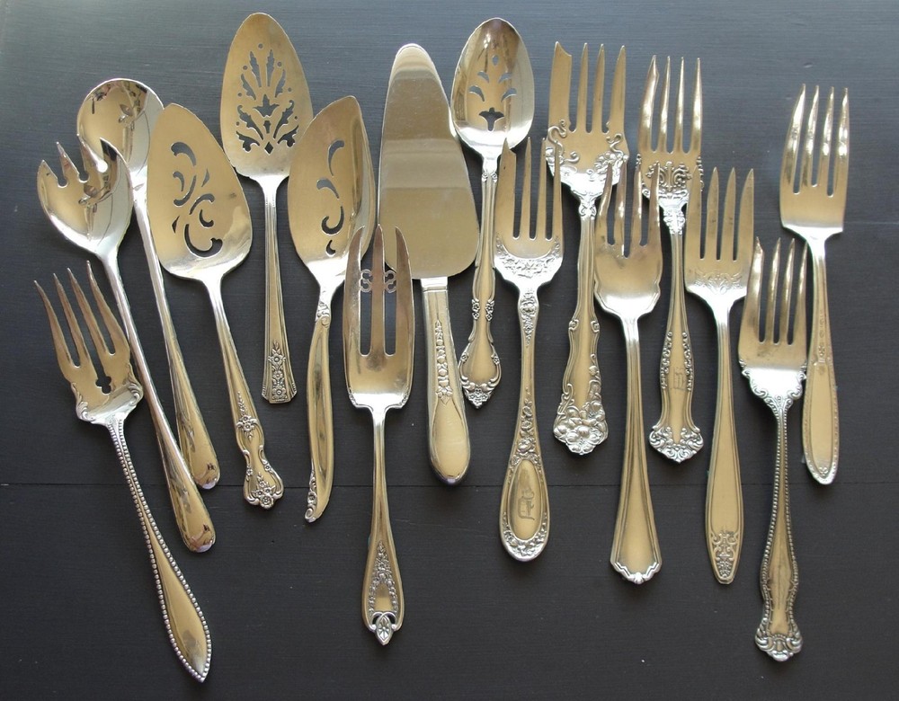 Silverplate Flatware Serving Meat Fork, Pastry, Large Serve Spoon Silver Plate