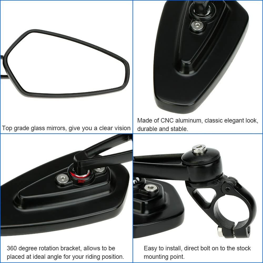 Universal Black CNC Handle Bar End Rear View Side Mirror 7/8" Motorcycle Custom
