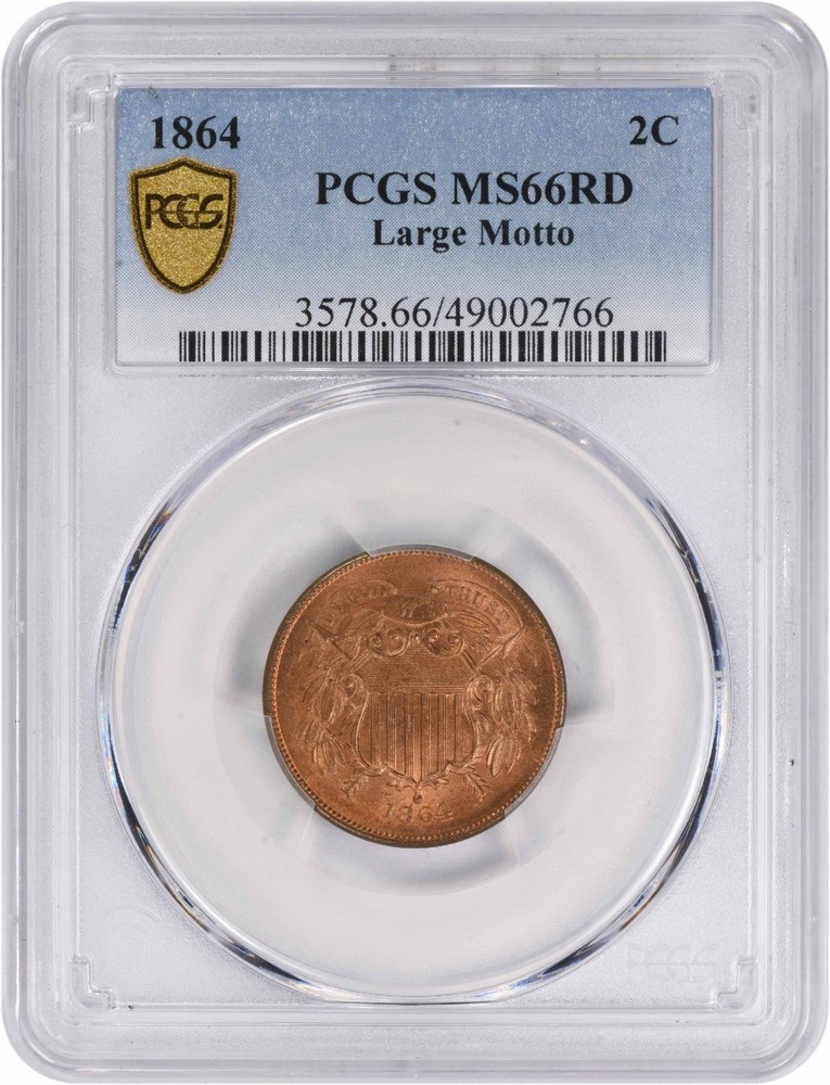 1864 Two Cent Piece Large Motto MS66RD PCGS